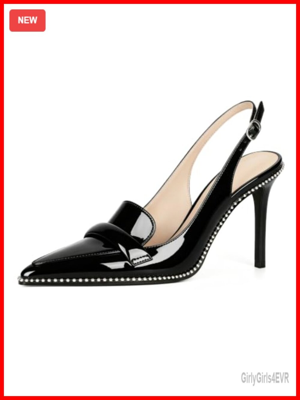 Slingback Heels Stiletto Pointed Toe Beaded Slip On Pumps Formal